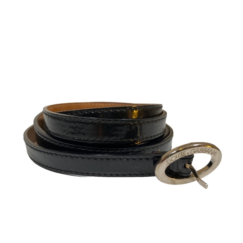 Dolce & Gabbana Black Patent Double Wrap Skinny Belt